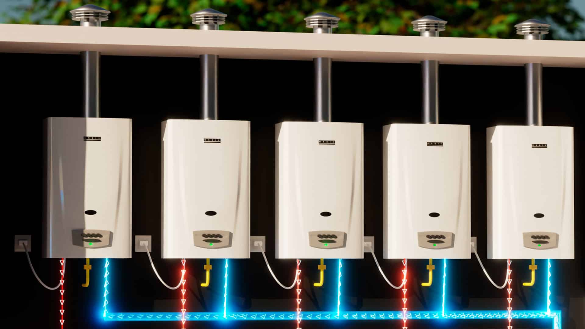 Simulação 3d de aquecedor de piscina instalado