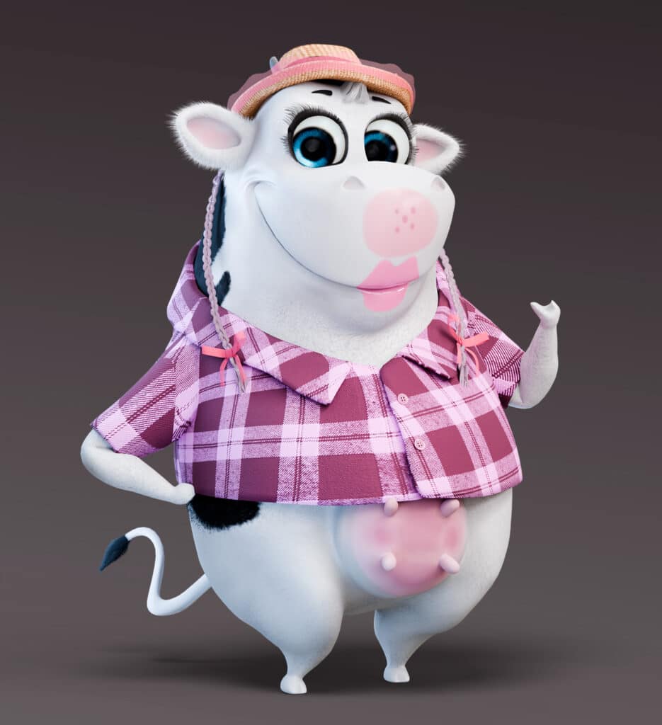 Mascote animal vaca pose data comemorativa