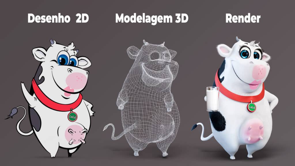 Mascote Animal Vaquinha Modelagem 3D